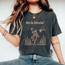 He is Rizzin&#39; Funny Easter Shirt of Jesus Playing Basketball, Retro - £11.71 GBP+