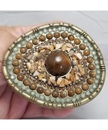 Vintage Belt Buckle Solid Brass Back Womens Boho Agate Tribal Native Ame... - $62.49