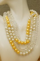 VINTAGE Costume Jewelry 60&quot; Faux Yellow &amp; White 8MM Pearl Crystal Bead N... - €29,59 EUR