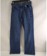 Arizona Dark Wash Distressed Whiskered Straight Leg Jeans Boys Size 16 Slim - $10.88