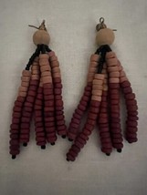 Vintage Wooden Tassel Earrings Tri-color - $32.73