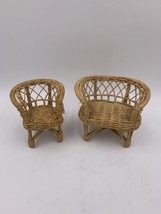 Vintage Wicker 2 piece Mini Doll Set Furniture Bench and Chair Barbie Size - £7.57 GBP