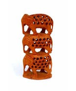 Hand Carved Wild Animal 3 Elephant Sculpture Figurine Wooden Mini GiftSt... - $746.39 MXN
