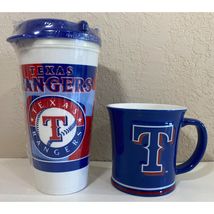 Texas Rangers Ceramic Mug Made In Thailand &amp; Plastic Travel Cup.  MLB Ba... - $35.00