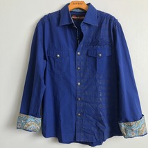 House of Lords Shirt Mens L Blue Studded Embroidered Metal Rock Rodeo Fl... - $26.72