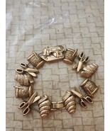 Vintage Metal Slider Bracelet Gold Tone Sewing 7.5&quot; Seamstress Tailor - $18.80