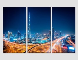 Night Dubai Canvas Print Dubai Skyline Dubai Wall Art Dubai Decor United Arab Em - £39.16 GBP