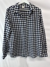 J Crew Black &amp; White Gingham Blouse Top Collared Button Front Boy Fit XL - $22.74