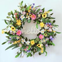 Vibrant 22-Inch Spring Wreath for Front Door with Hello Sign – Farmhouse... - $54.40