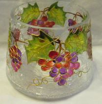 Yankee Candle Jar Shade VINEYARD GRAPES Hand-Painted clear crackle glass w/gold - $42.03