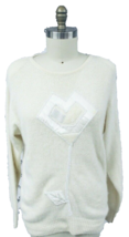 VTG 80s I.B. Diffusion Ivory Angora Beaded Tunic Sweater M Long Knit - $49.45