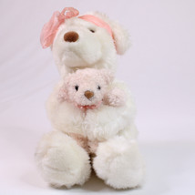 Gund Momma's Love #4977 White Pink Teddy Bears Mother And Baby Pink Bow Stuffed - $11.65