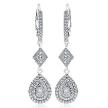 1.64 CT Pear, Princess, Round Cut Diamond Drop Dangle Earrings 14k White... - $67,679.82 MXN