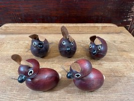 Lot of 5 Wood Mice or Rabbits Painted Eyes Whiskers Leather Ears Wood Fi... - £11.37 GBP
