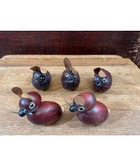 Lot of 5 Wood Mice or Rabbits Painted Eyes Whiskers Leather Ears Wood Fi... - £11.45 GBP