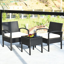 3Pcs Patio Rattan Furniture Set Conversation Sofa Coffee Table Backyard - £184.97 GBP