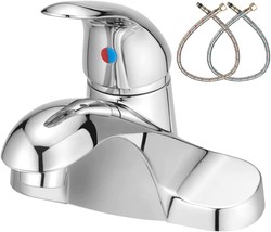 Phichi Single Handle 4 Inch Centerset Chrome Bathroom Faucet, Low Arc Basin - £38.35 GBP