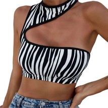 Shein black white zebra stripe asymmetric cutout fitted cropped tank ext... - $14.99