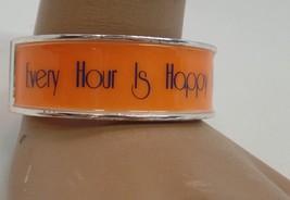 Unbranded Orange &amp; Silvertone Metal Clasp Bracelet &quot;Every Hour Is Happy Hour&quot; - £11.69 GBP