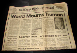 1972 Dec 27 St. Louis Globe Democrat Newspaper HARRY TRUMAN Dies STOL Je... - $13.99