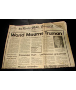 1972 Dec 27 St. Louis Globe Democrat Newspaper HARRY TRUMAN Dies STOL Je... - $13.99