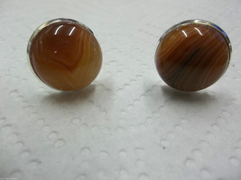 Jewelry cufflinks natural agate cabs  hand set silver plated brass setting  E - £9.76 GBP