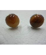 Jewelry cufflinks natural agate cabs  hand set silver plated brass setti... - $12.34