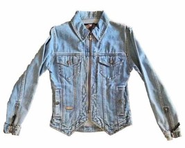 Harley Davidson Denim Jacket Zip Up Embroidered Back Womens Size XS New NWT - £62.02 GBP