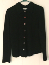 Ball of Cotton sweater M hand loomed in USA black long sleeve button close - $36.60