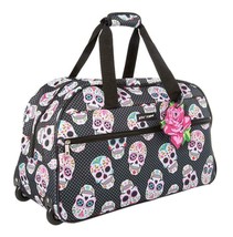2-Pc Betsey Johnson Skull Party Wheeled Weekender Duffle Bag &amp; Rose Luggage Tag - £64.13 GBP