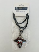 Skeleton Pirate Skull with Red Stone Eyes Necklace - £7.52 GBP