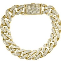 10.00 CT Miami Cubain Lien Diamant Bracelet 14k or Jaune 89 Gr 22.2cm Main - £15,984.68 GBP