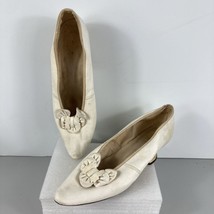 Antique Edwardian Kid-Leather Ladies Shoes Beige Bows 1.5&quot; Heel Pump Cir... - $247.49