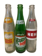 3 Vintage 10oz Glass Soda Bottles Mountain Dew. NEHI &amp; Mason’s Root Beer - £30.36 GBP