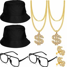 Hip Hop Costume Rapper Accessories Set Bucket Hat Sunglasses Sign Gold - £30.36 GBP