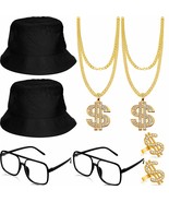 Hip Hop Costume Rapper Accessories Set Bucket Hat Sunglasses Sign Gold - £30.44 GBP
