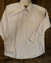 PANHANDLE SLIM Pearl Snap Shirt-White/Black Stripe L/S Mens EUC 17.5/35(... - £13.15 GBP