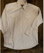 PANHANDLE SLIM Pearl Snap Shirt-White/Black Stripe L/S Mens EUC 17.5/35(... - £13.23 GBP