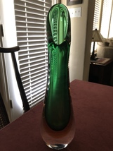 Murano Green and Orange Art Glass Vase Sculpture - $299.99