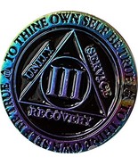 3 Year AA Medallion Reflex Rainbow Plated Black Sobriety Chip III - £12.65 GBP