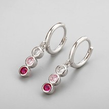 ANENJERY Silver Color Stackable CZ Hoop Earrings for Women Colorful Round Earrin - £7.63 GBP
