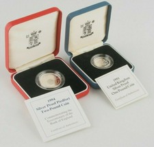1993-1994 Great Britain One Pound &amp; Two Pound Silver Proof &amp; Piedfort Coin Lot - £128.49 GBP
