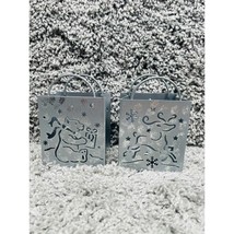 Lot of 2 Gray Metal Tealight Candle Holder Gift Bag Holiday Bear Reindee... - £13.47 GBP