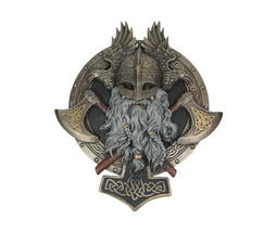 Bronze Finished Viking Warrior with Crossed Battle Axes Wall Plaque 10.25 Inch - £46.59 GBP