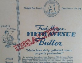 Butter Wrapper Fred Meyer Fifth Avenue 1 Pound LabelOriginal Circa 1940&#39;s NOS - £21.24 GBP