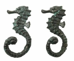 Pair Of Cast Iron Seahorse Wall Hooks Sea Beach Hanger Coastal Home Decor 5&quot;H - £21.10 GBP