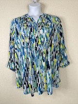 Ava &amp; Grace Womens Plus Size 2X Blue Abstract Stretch V-neck Blouse 3/4 Sleeve - $17.59