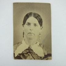 Cabinet Card Photograph Woman Brooch &amp; Earrings Headshot Portrait 4x6 Antique - £8.01 GBP