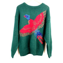 Vintage Gap Handknit Bird Green Sweater Sz S Small - £92.20 GBP