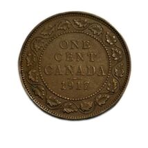 1917 Canada One Cent  George V Large Penny Coin VG - $2.54